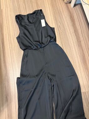 Abercrombie & Fitch Black Satin Sleeveless Wide-Leg Jumpsuit
